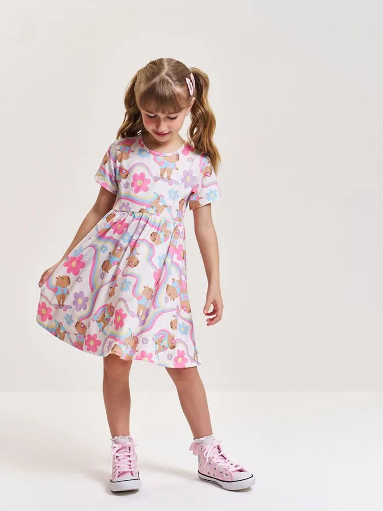 Vestido Infantil Cinti Off White Capivarinha Flores