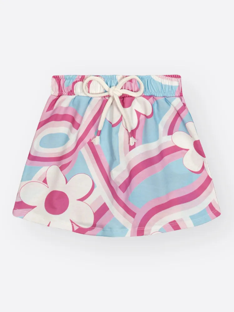 Conjunto Infantil Cinti Inverno Com Shorts e Blusa Manga Curta Branca Flores Happy