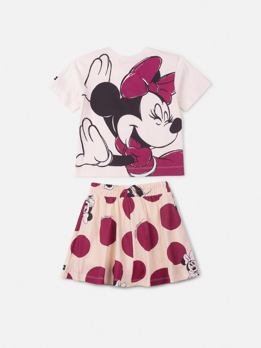 Conjunto Infantil Animê com Saia e Blusa Branca Minnie Disney