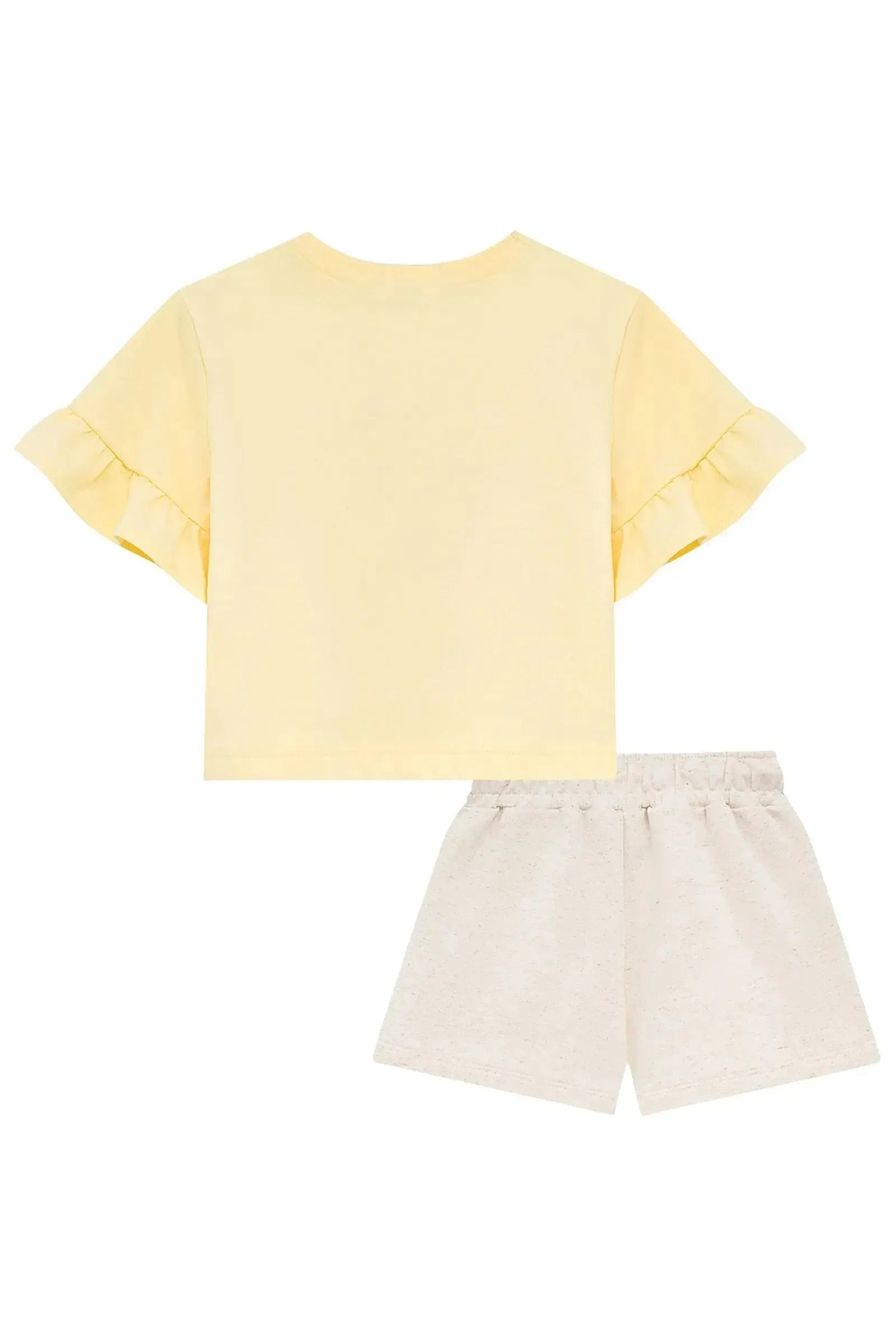 Conjunto Infantil Menina Kukiê com Shorts Off White e Blusa Boxy Amarela Cachorrinha Ice Pop