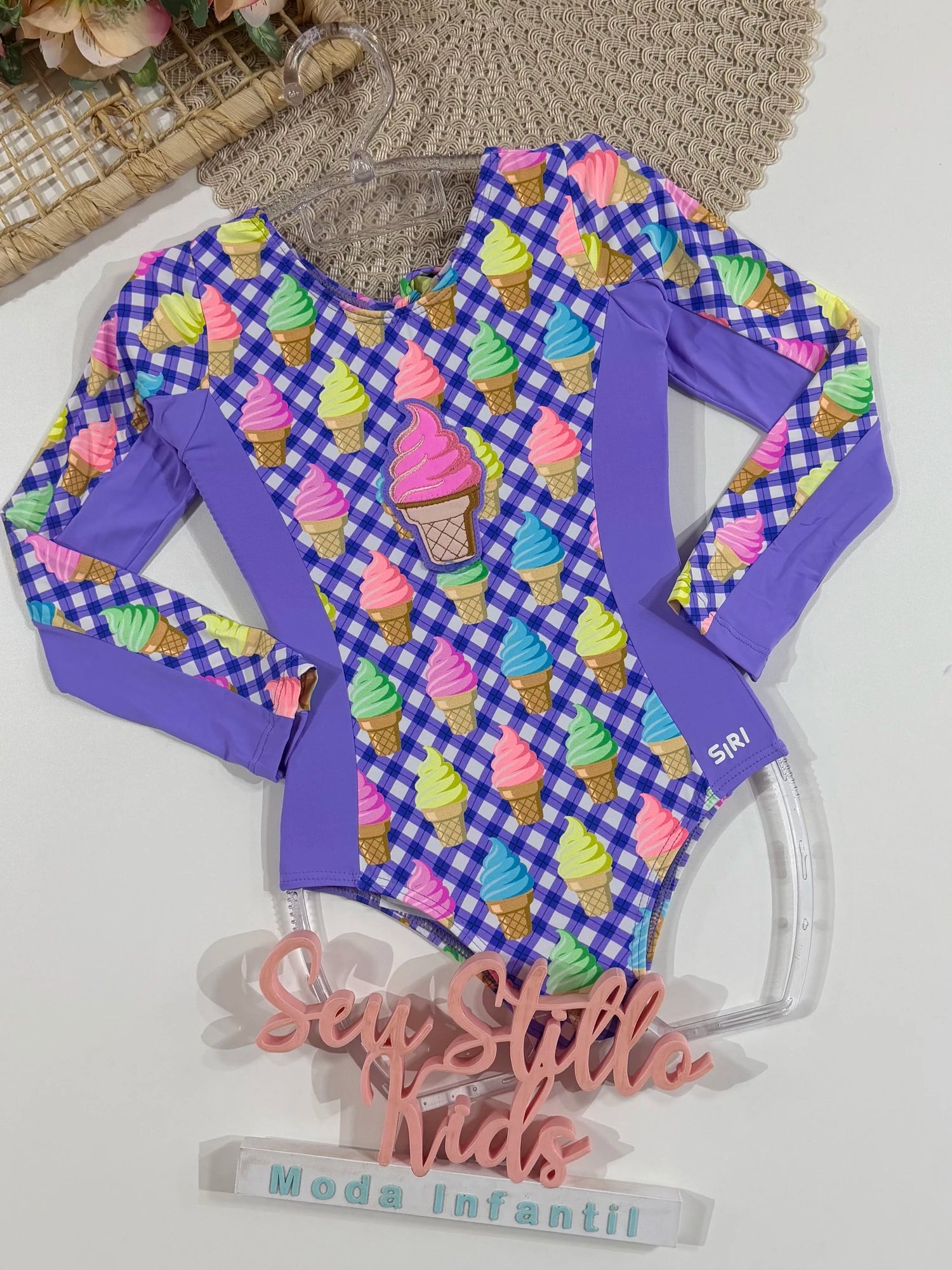 Maiô Infantil Siri Kids Manga Longa Roxo Maite Ice Cream 43176