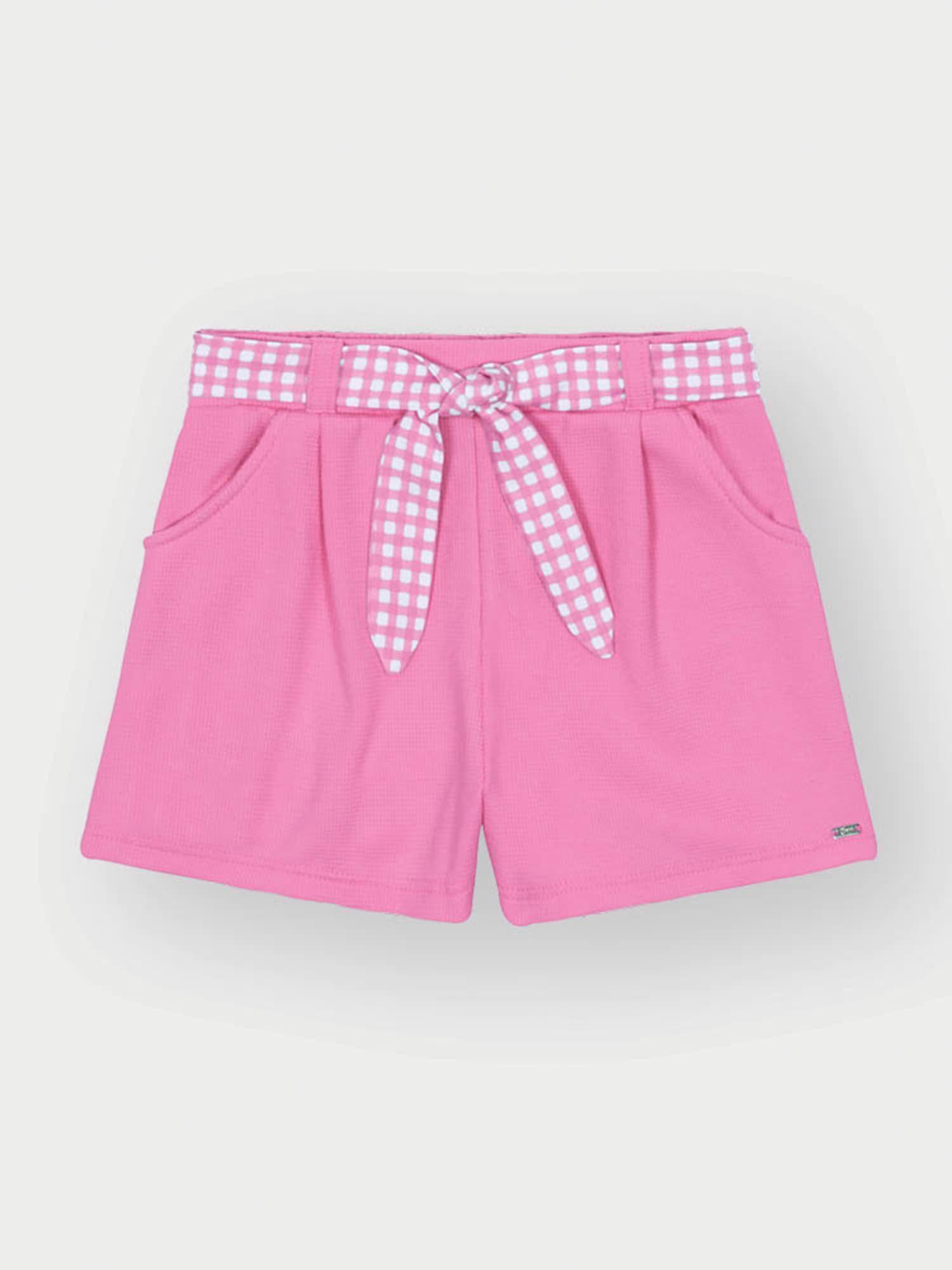 Conjunto Infantil Cinti Verão com Shorts e Blusa Rosa Xadrez Cereja