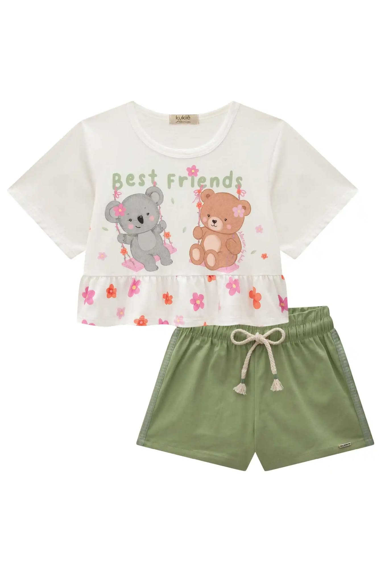 Conjunto Infantil Kukiê com Shorts Verde e Blusa Branca Best Friends