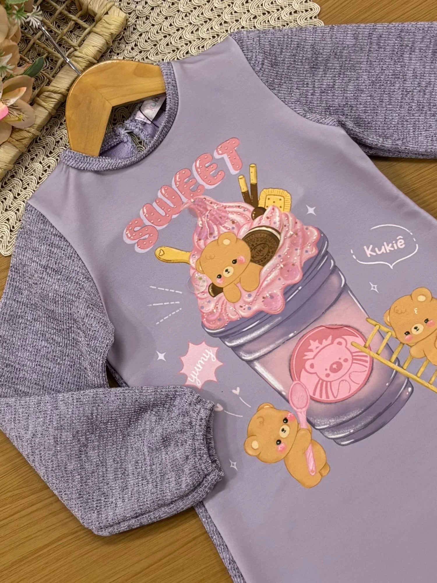Vestido Infantil Kukiê Inverno Lilás Ursinha Sweet