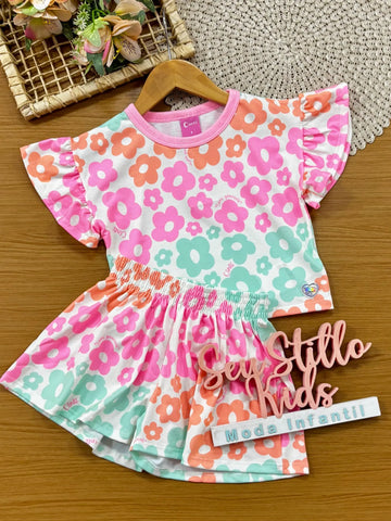 Conjunto Infantil Menina Cinti com Shorts e Blusa Flores Coloridas
