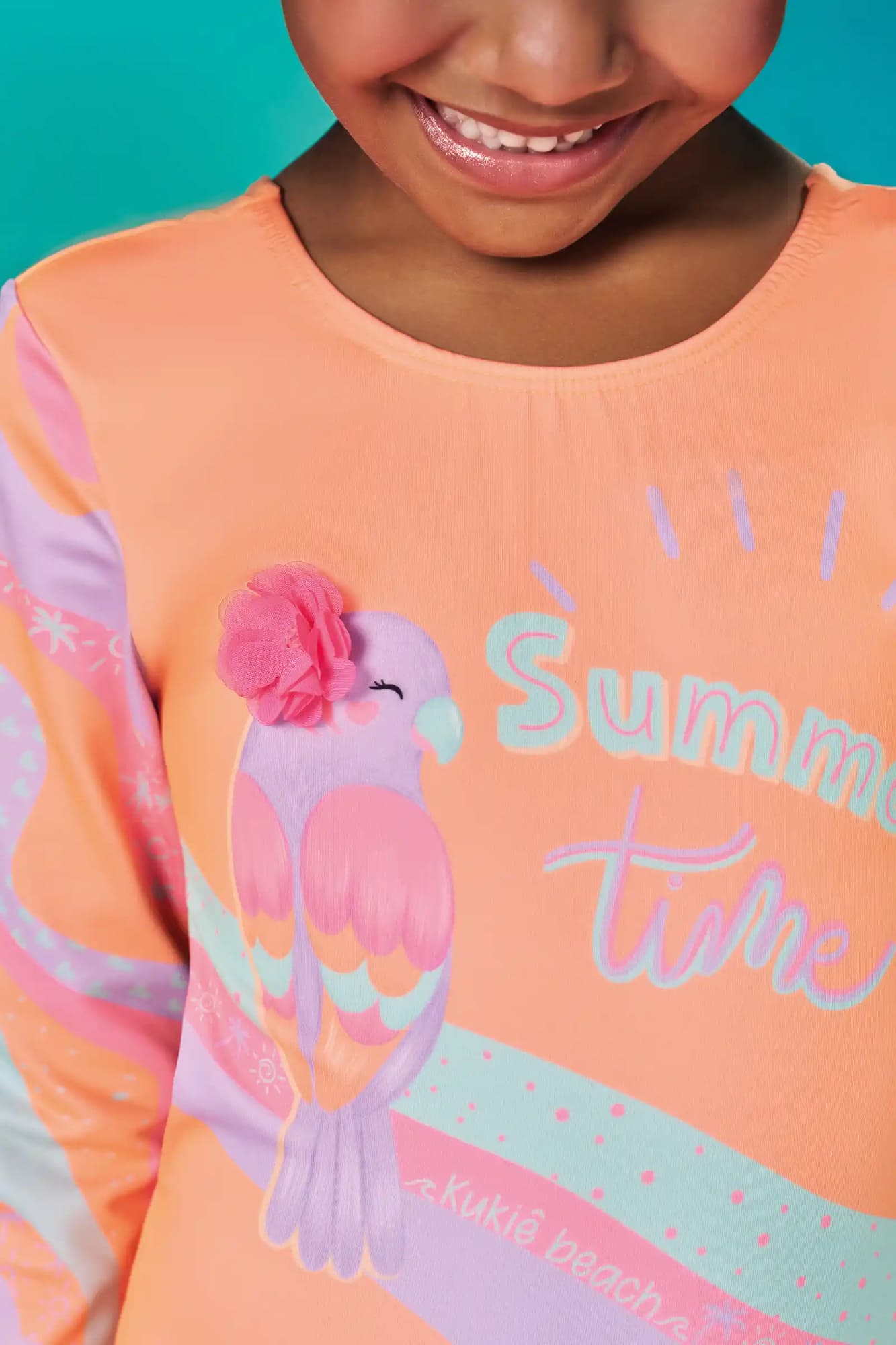 Maiô Infantil Kukiê Verão Laranja Passarinho