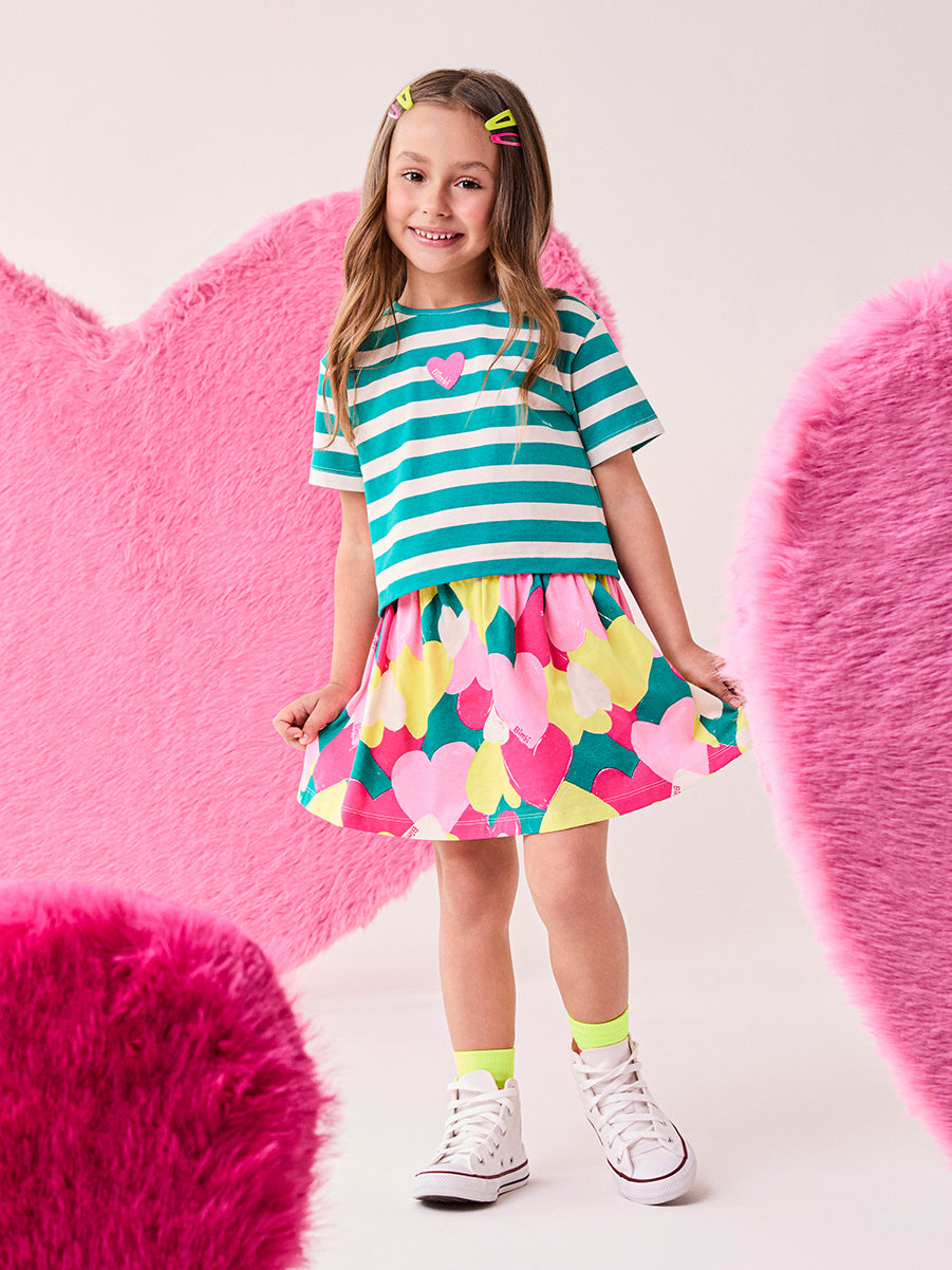Conjunto Infantil Bimbi Inverno com Shorts e Blusa Verde Listrada