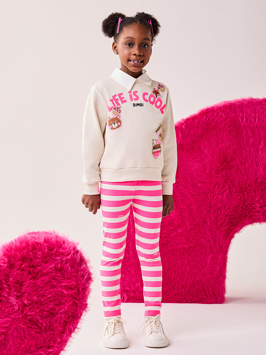 Conjunto Infantil Bimbi Inverno com Calça Legging e Moletom sem Flanela Bege Life is Cool