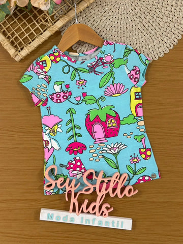 Blusa Infantil Menina Bimbi Azul Jardim das Fadas