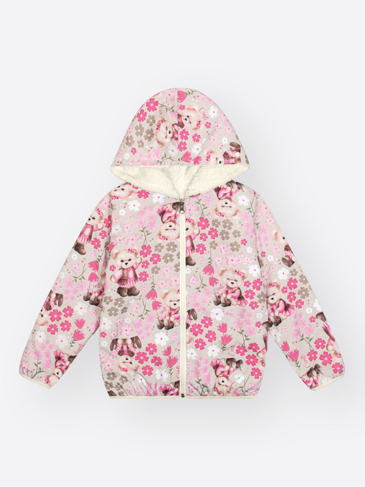 Jaqueta Infantil Cinti Inverno Dupla Face Off White Ursinhas Floral