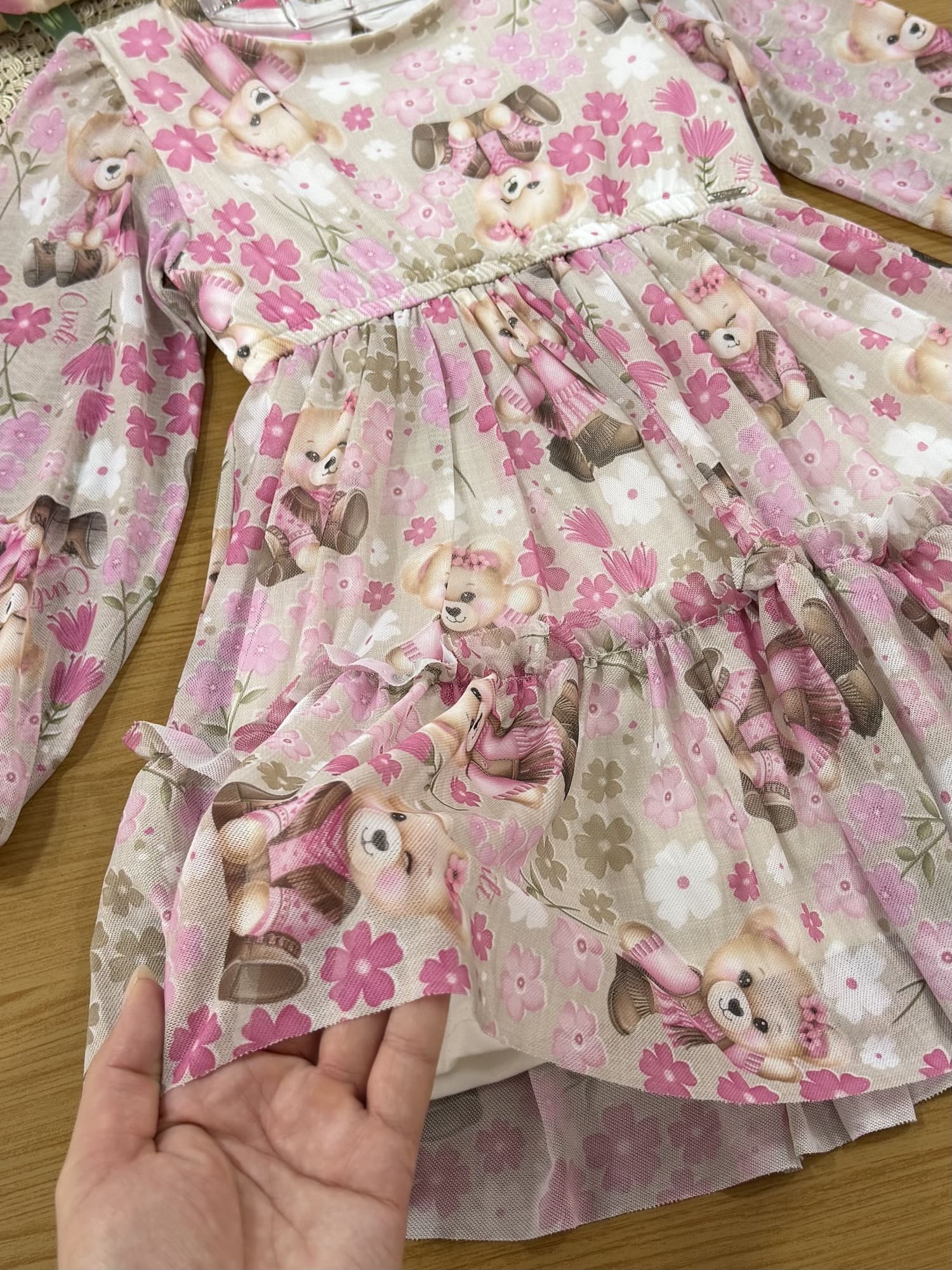 Vestido Infantil Cinti Invero Bege Ursinha Floral