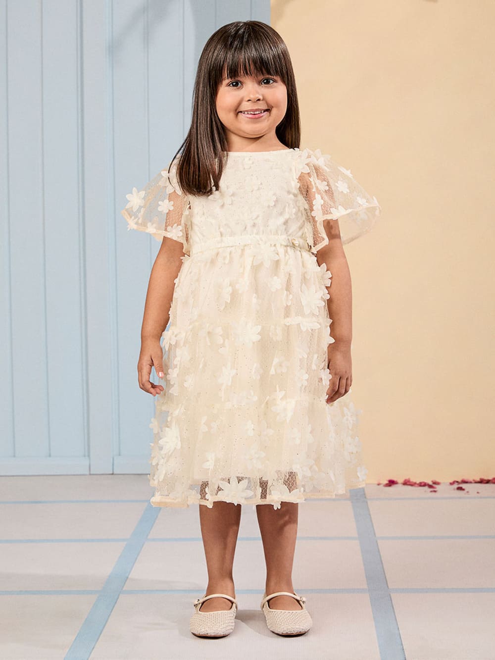 Vestido Infantil Animê Verão Tule Flores