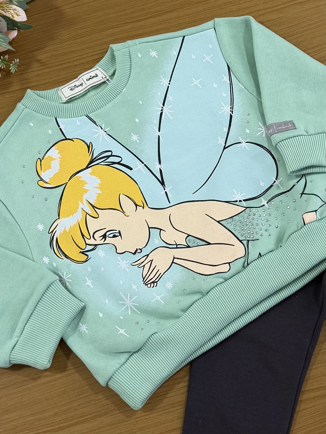 Conjunto Infantil Animê Inverno com Calça Preta e Casaco Verde Sininho Disney