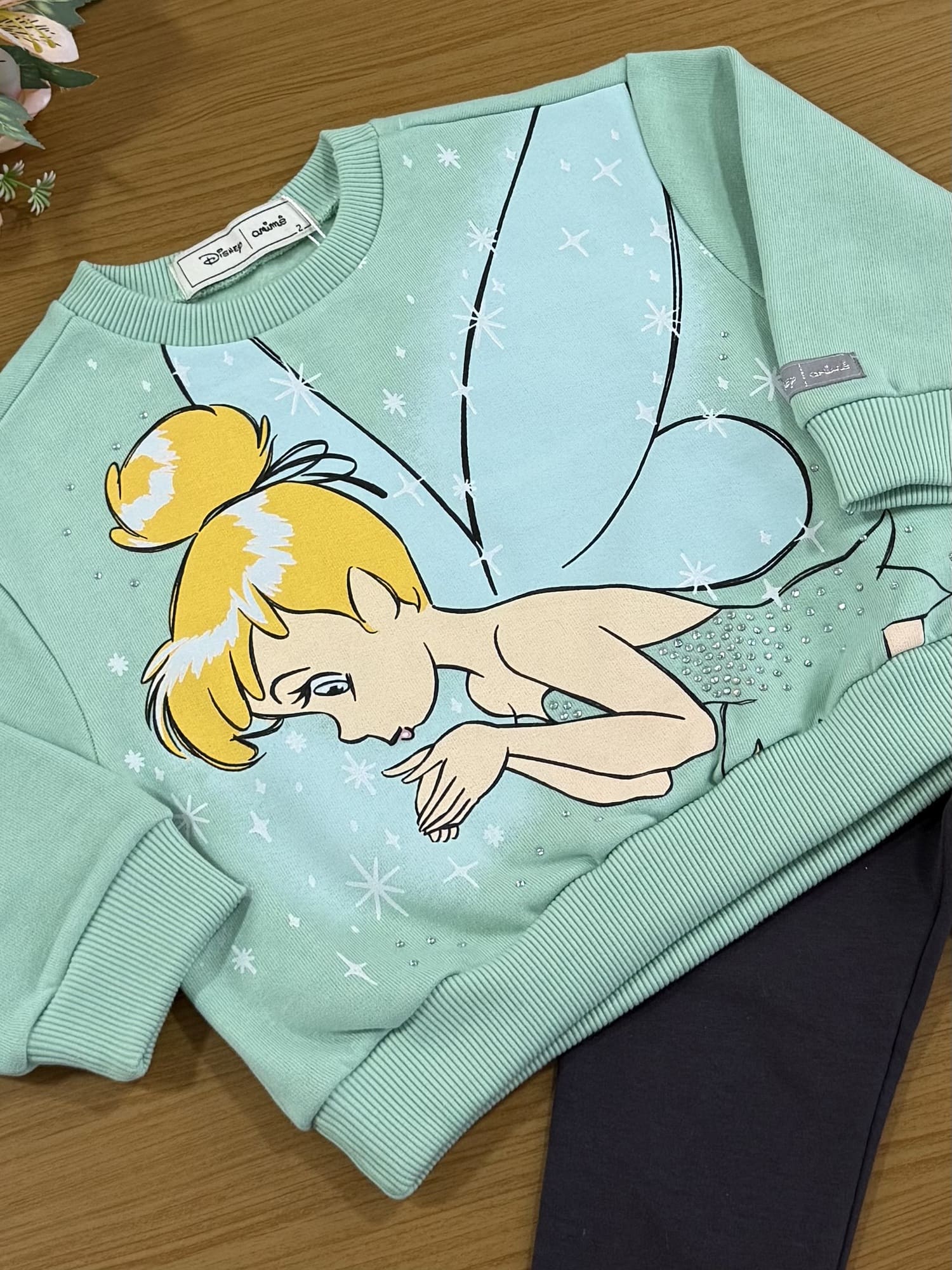 Conjunto Infantil Animê Inverno com Calça Preta e Casaco Verde Sininho Disney