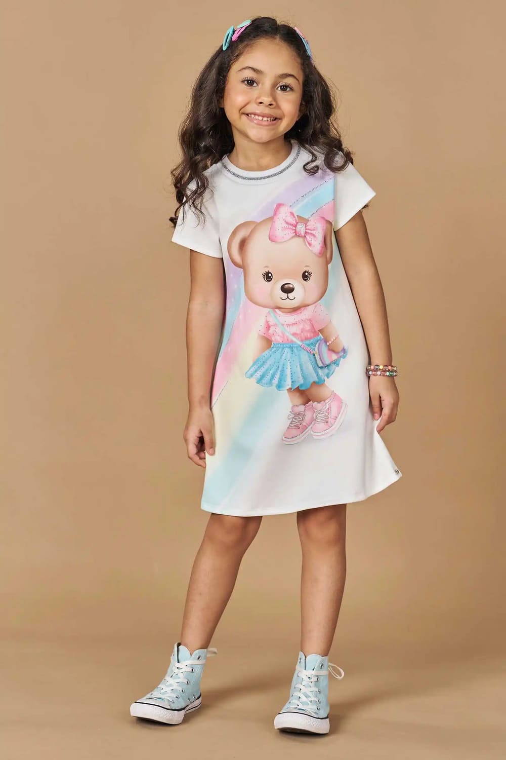 Vestido Infantil Kukie Verão Colorido Ursinha Strass