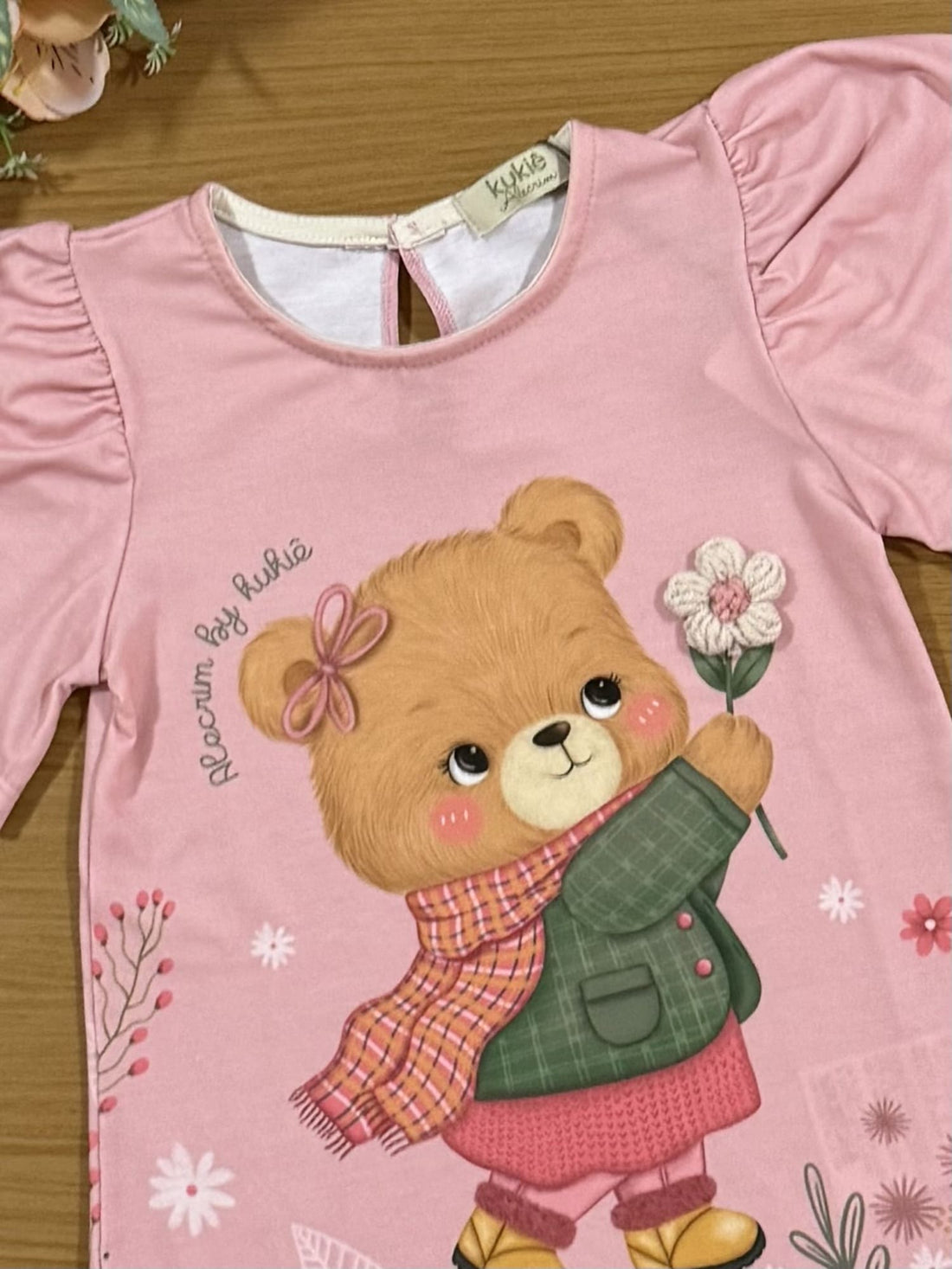 Vestido Infantil Kukiê Alecrim Inverno Manga Longa  Rosa Ursinha