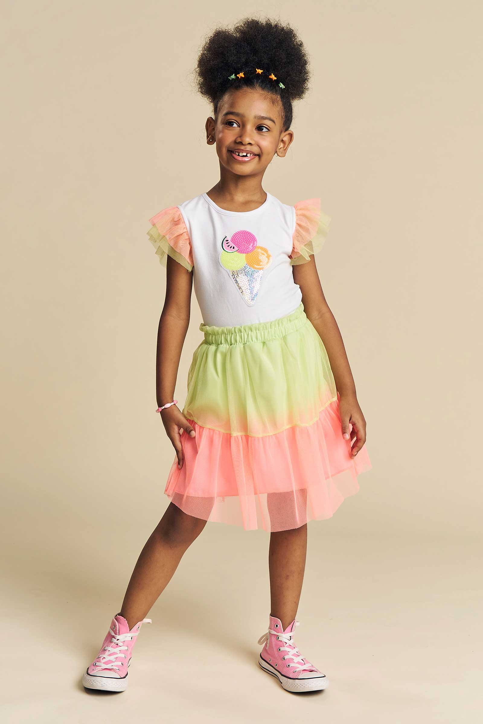 Conjunto Infantil Kukie Verão Com Saia e Blusa Sorvetinho