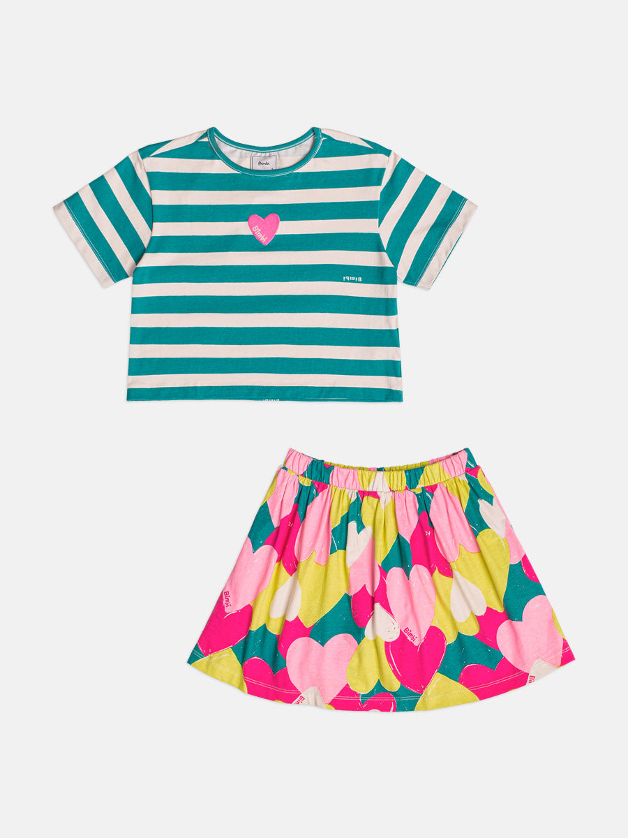 Conjunto Infantil Bimbi Inverno com Shorts e Blusa Verde Listrada