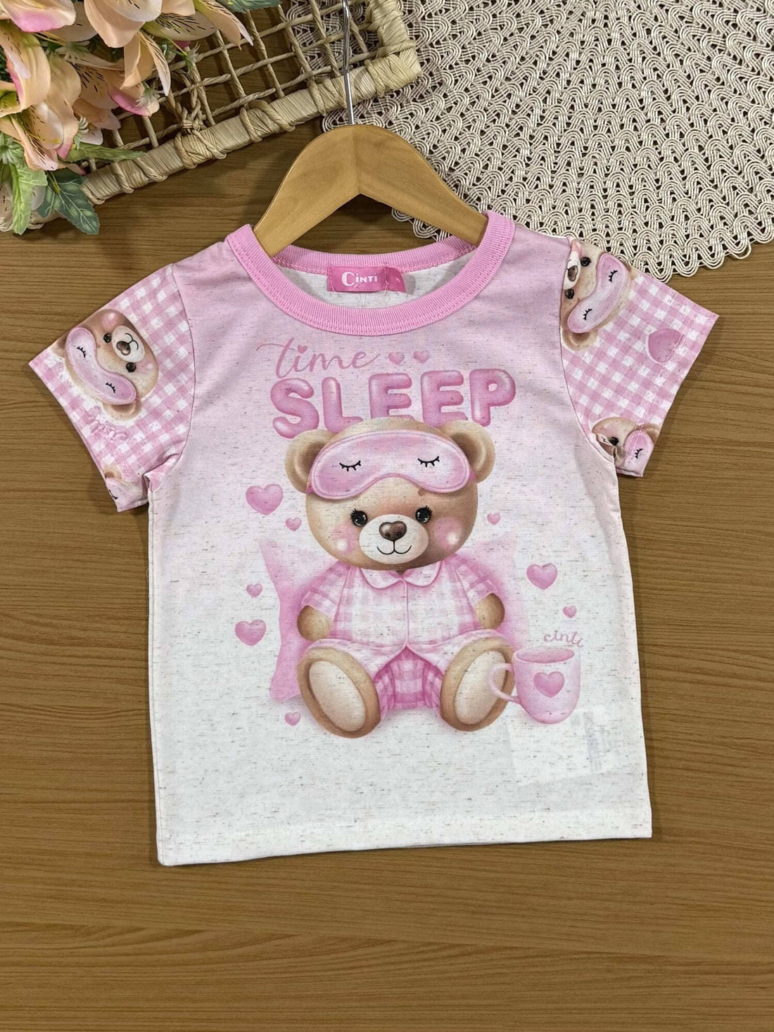 Pijama Infantil Cinti Verão com Shorts e Blusa Rosa Ursinha