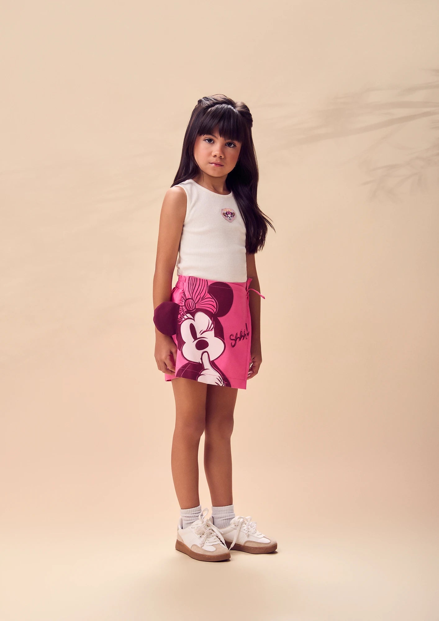 Conjunto Infantil Menina Animê com Shorts Saia Rosa Minnie e Regata