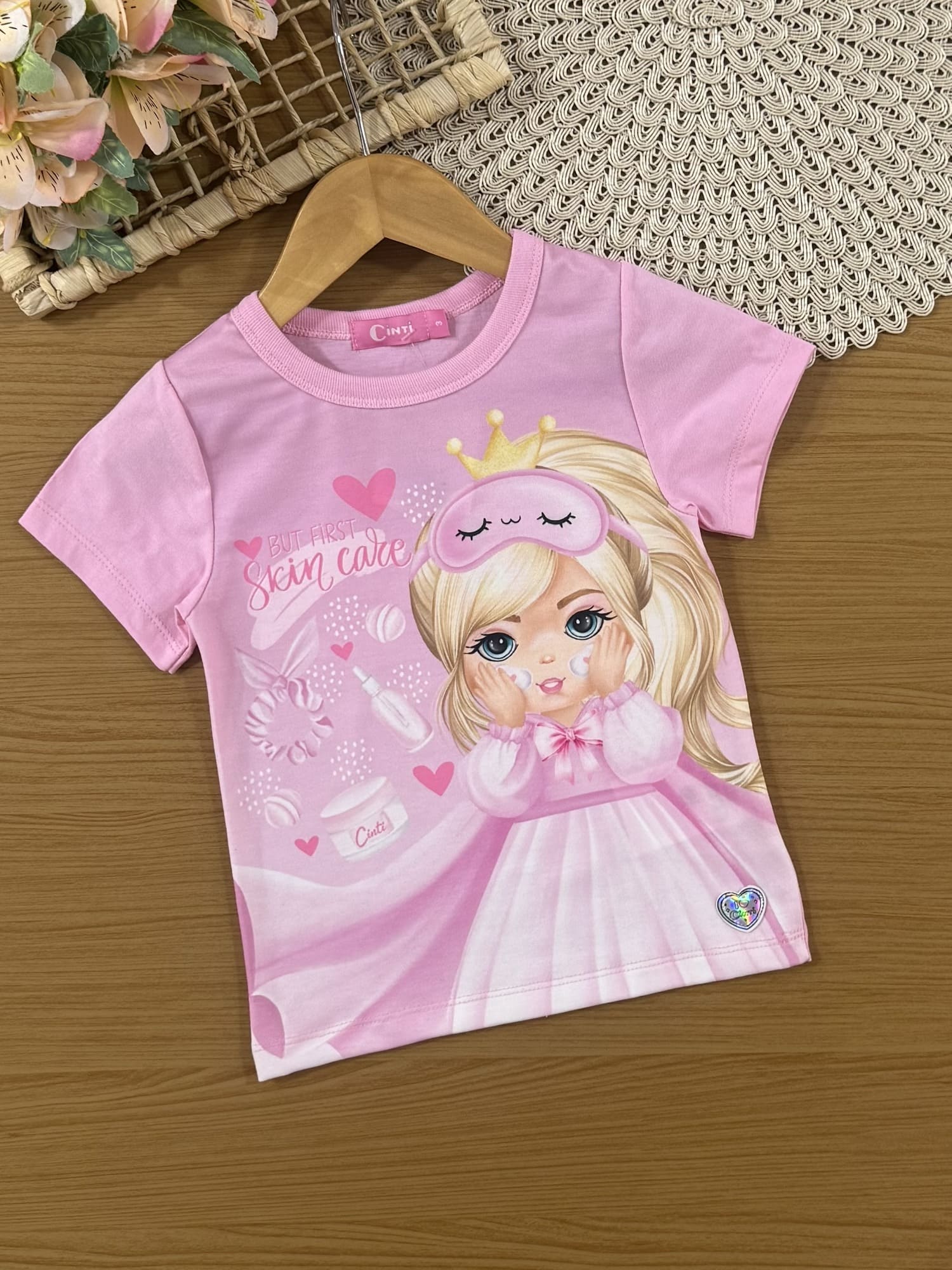 Pijama Infantil Cinti Verão com Calça e Blusa Rosa Princesinha Hora de Dormir