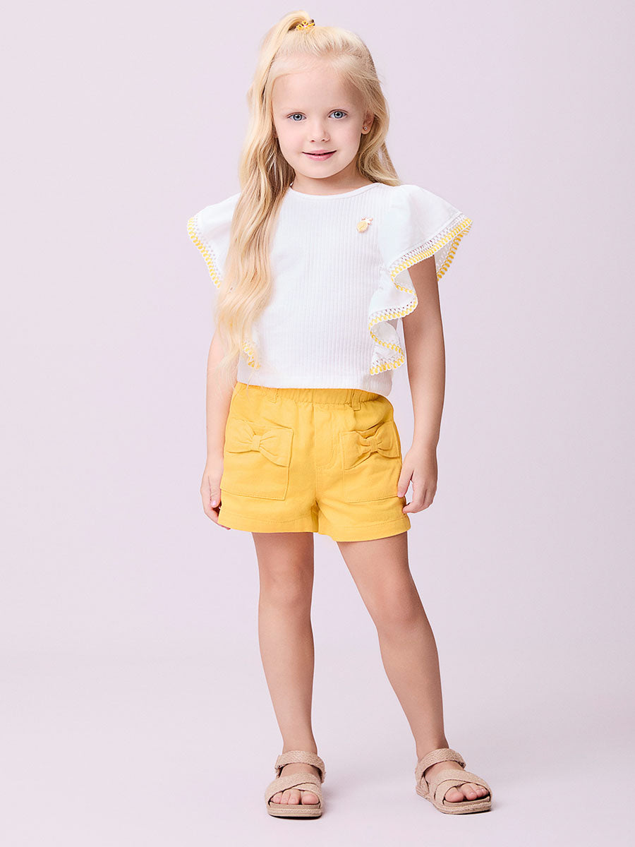 Conjunto Infantil Momi Verão Shorts Amarelo e Blusa Babado