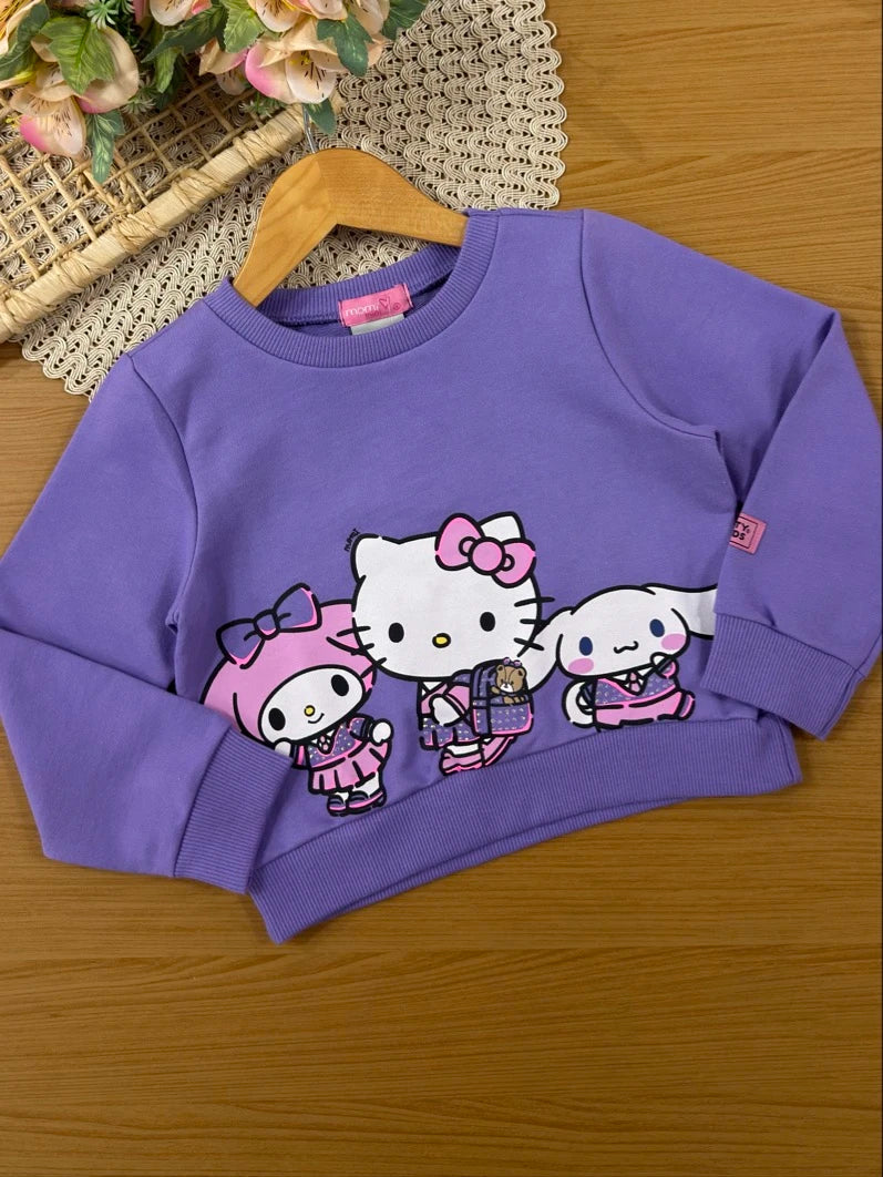Conjunto Infantil Momi Inverno com Calça e Moletom sem Flanela Lilás Hello Kitty e Amigos