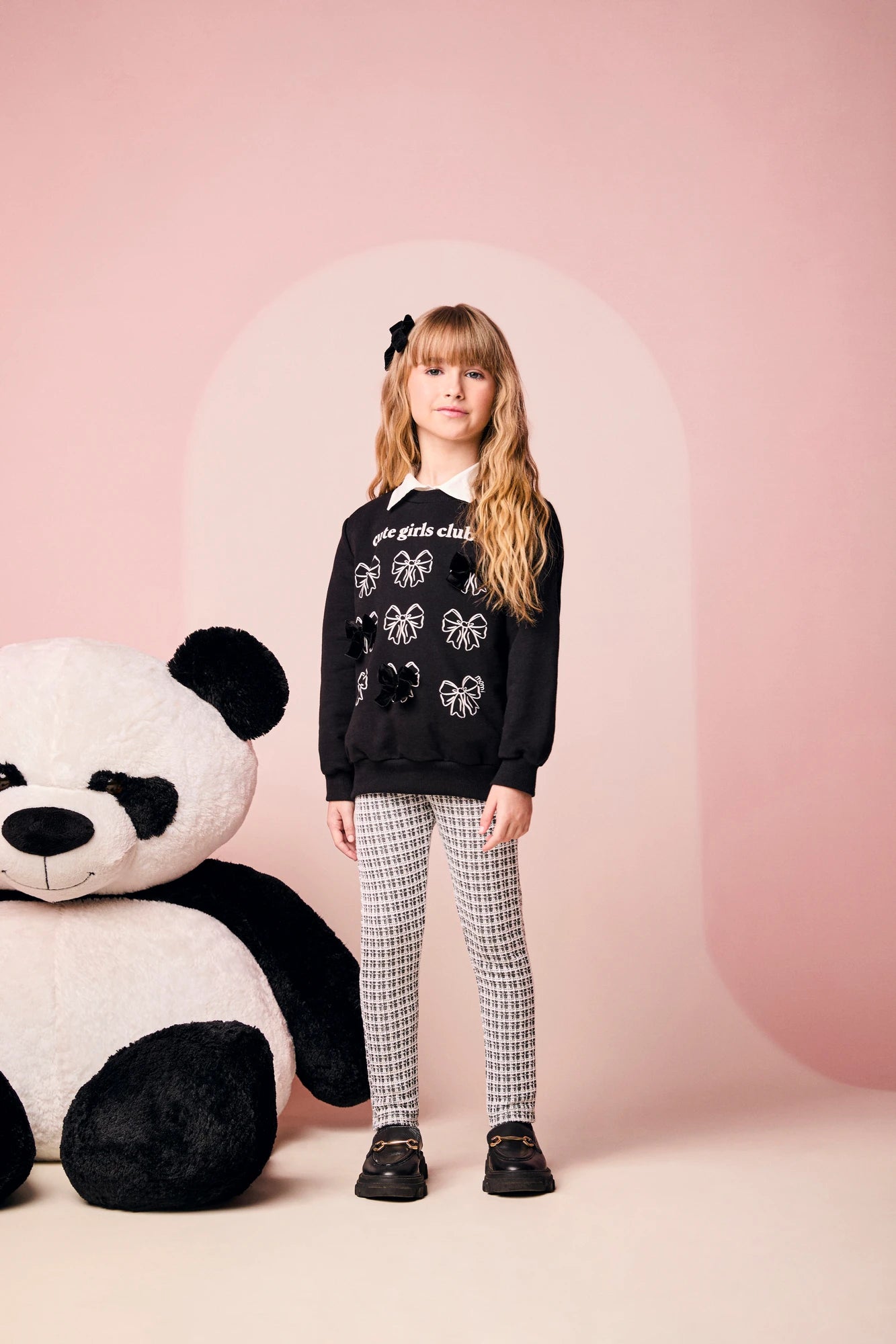 Conjunto Infantil Momi Inverno com Calça Legging e Moletom sem Flanela Preto Cute Girls Club