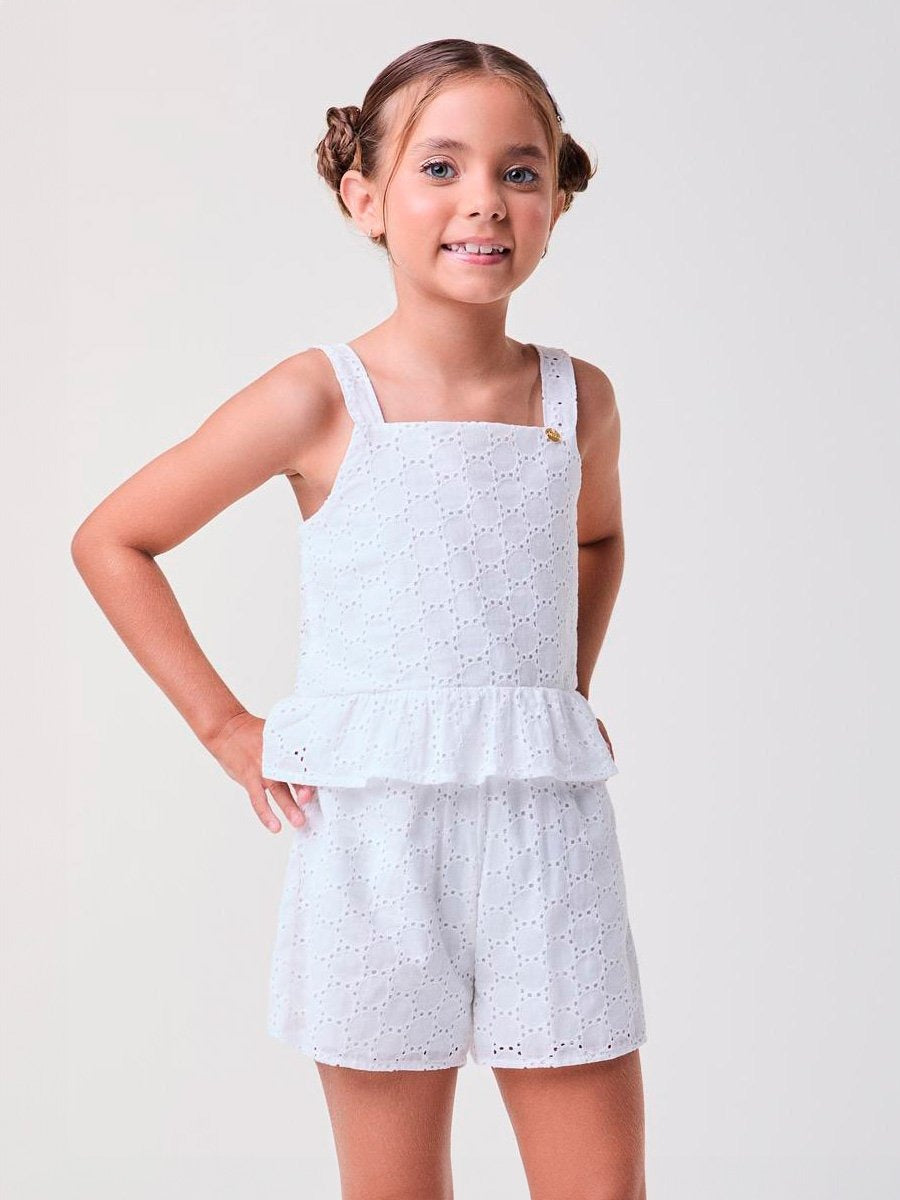 Conjunto Infantil Bimbi Verão com Shorts e Blusa em Laise Branco