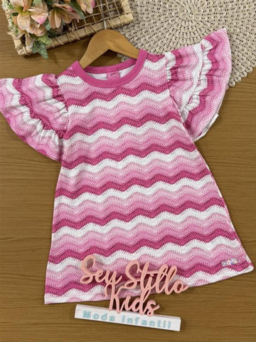 Vestido Infantil Cinti Verão Rosa Tricô 3D