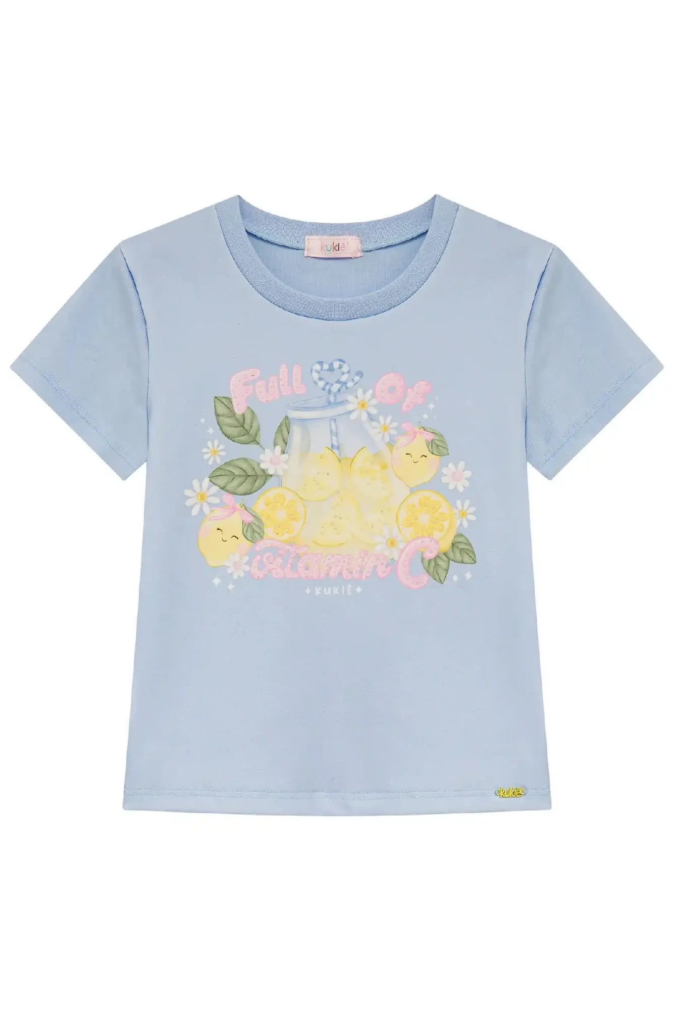 Blusa Infantil Menina Kukiê Azul Limãozinho Strass