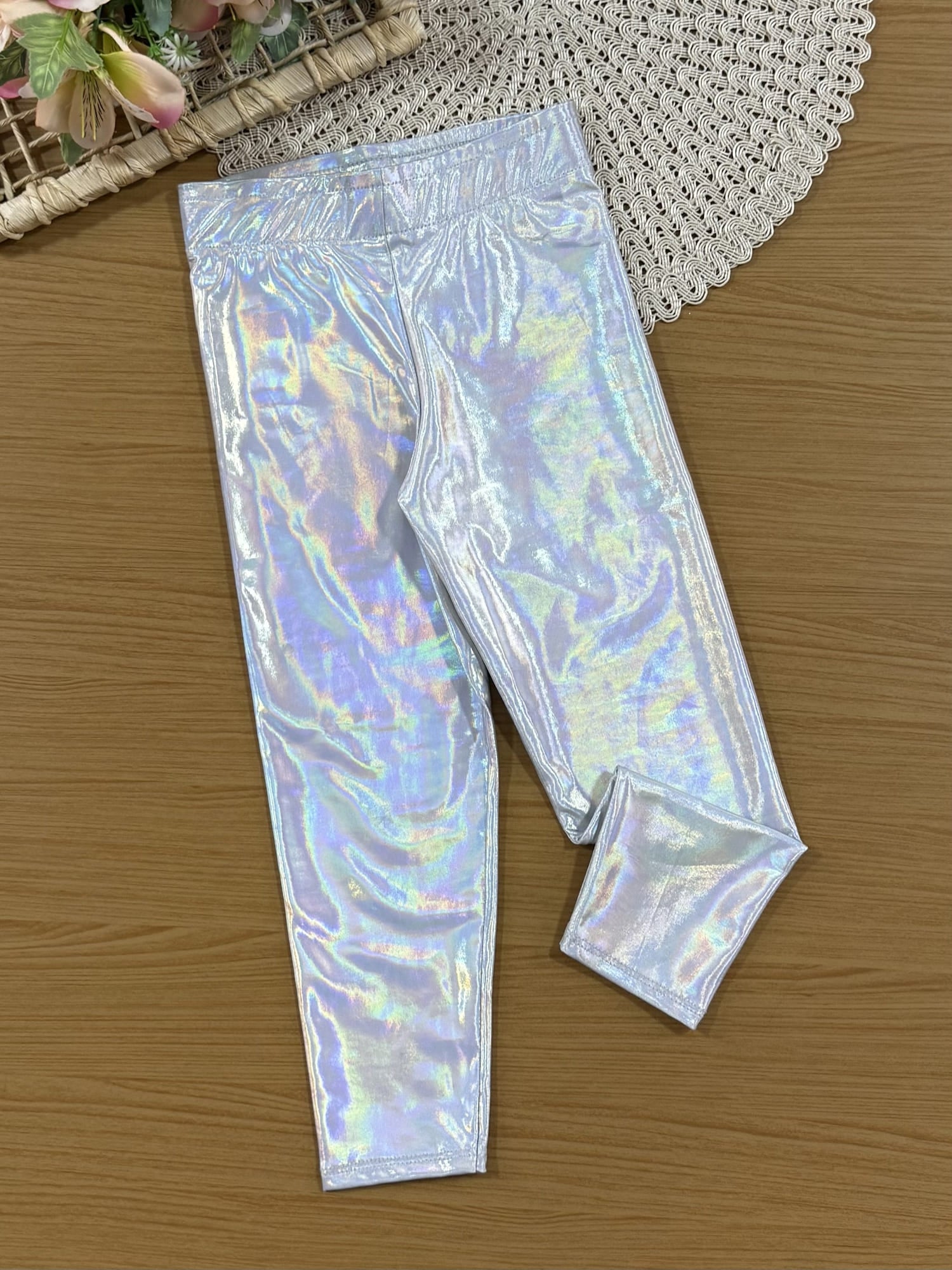 Conjunto Infantil Cinti Verão com Calça Holográfica e Blusa Lilás Sereia