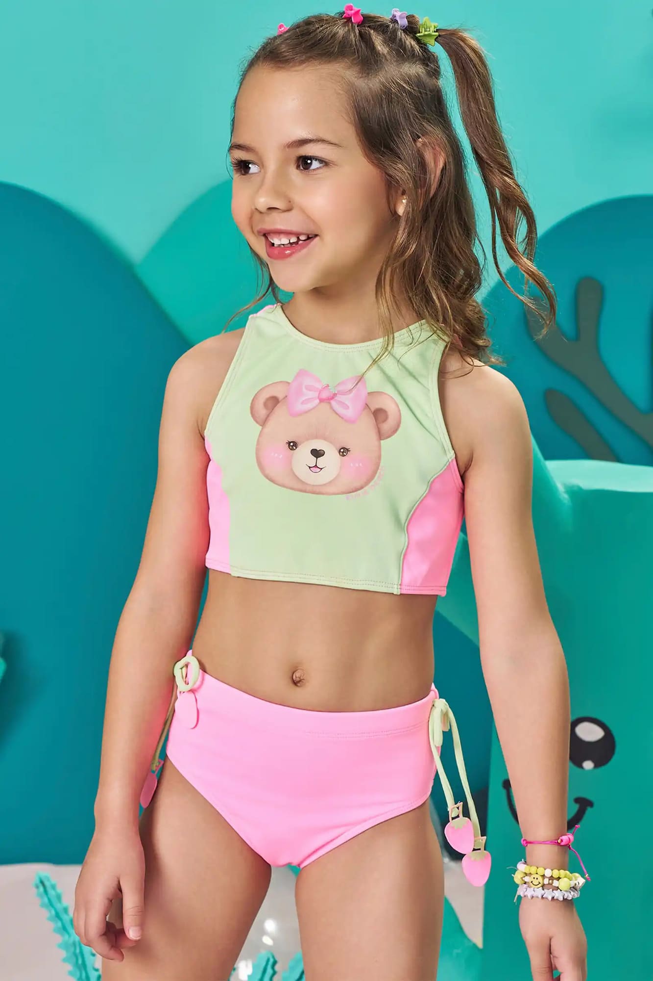 Biquíni Infantil Kukiê Verão Rosa Ursinha