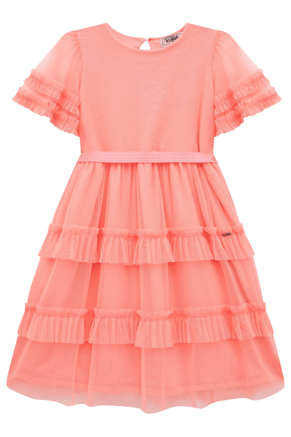 Vestido Infantil Kukie Verão Laranja Tule
