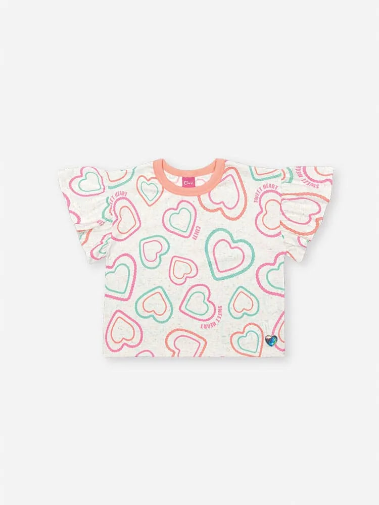Conjunto Infantil Menina Cinti com Shorts e Blusa Off White Corações