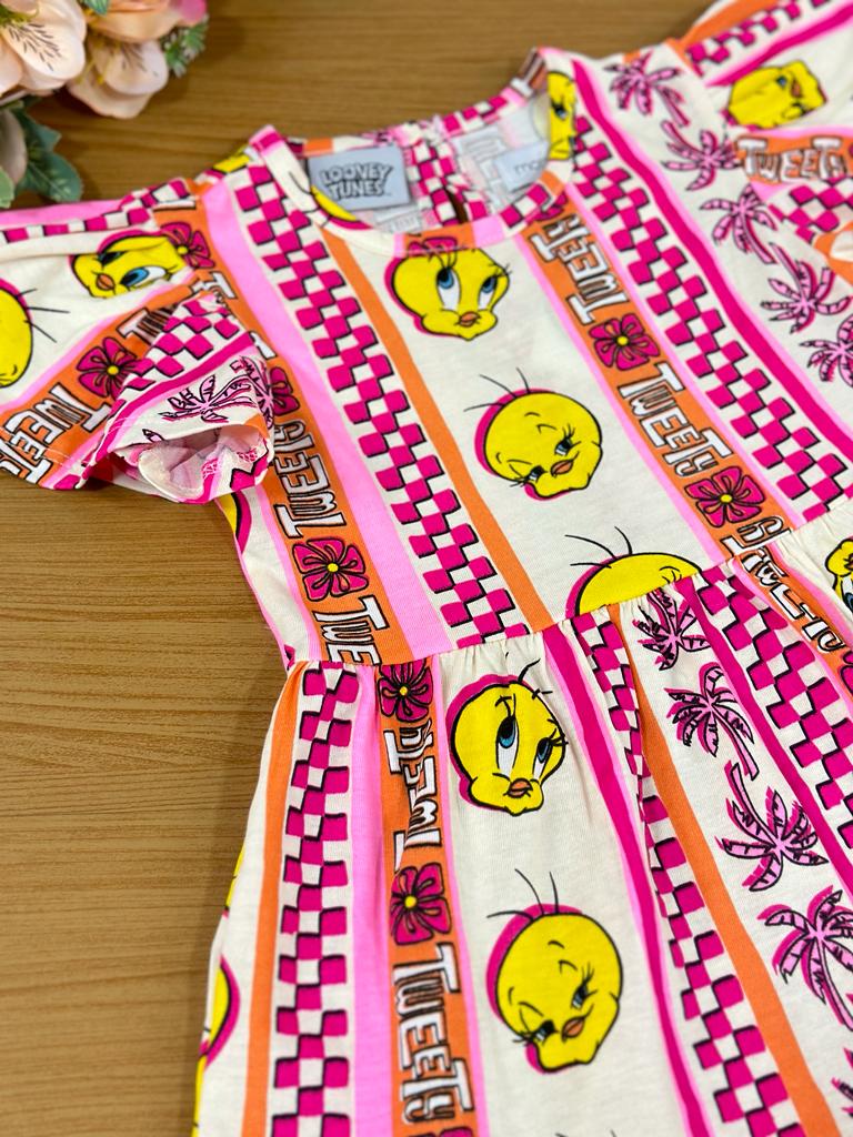 Vestido Infantil Momi Verão Manga Curta Piu Piu