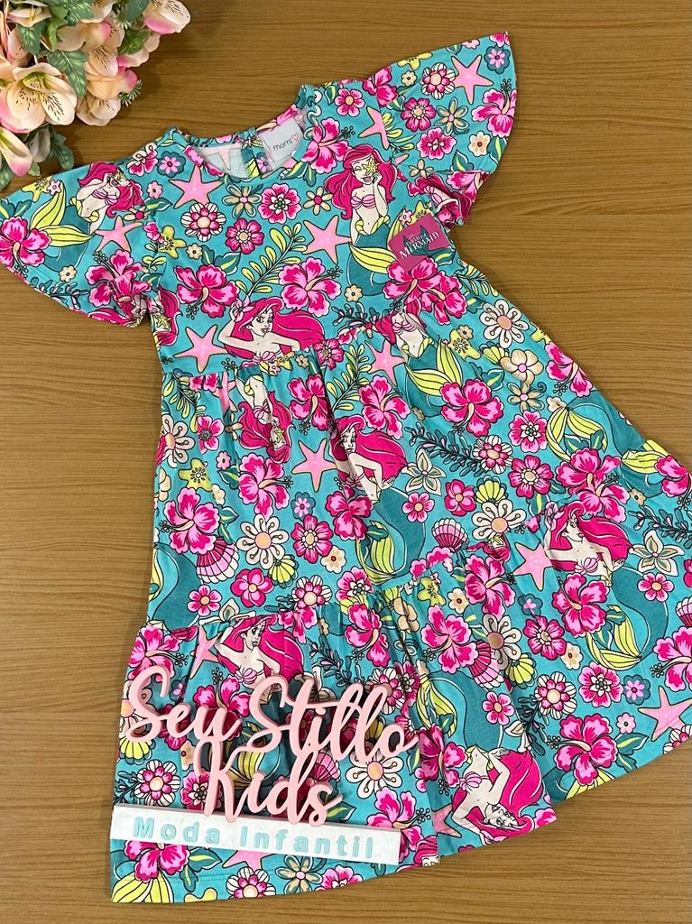 Vestido Infantil Momi Verão Manga Curta Pequena Sereia