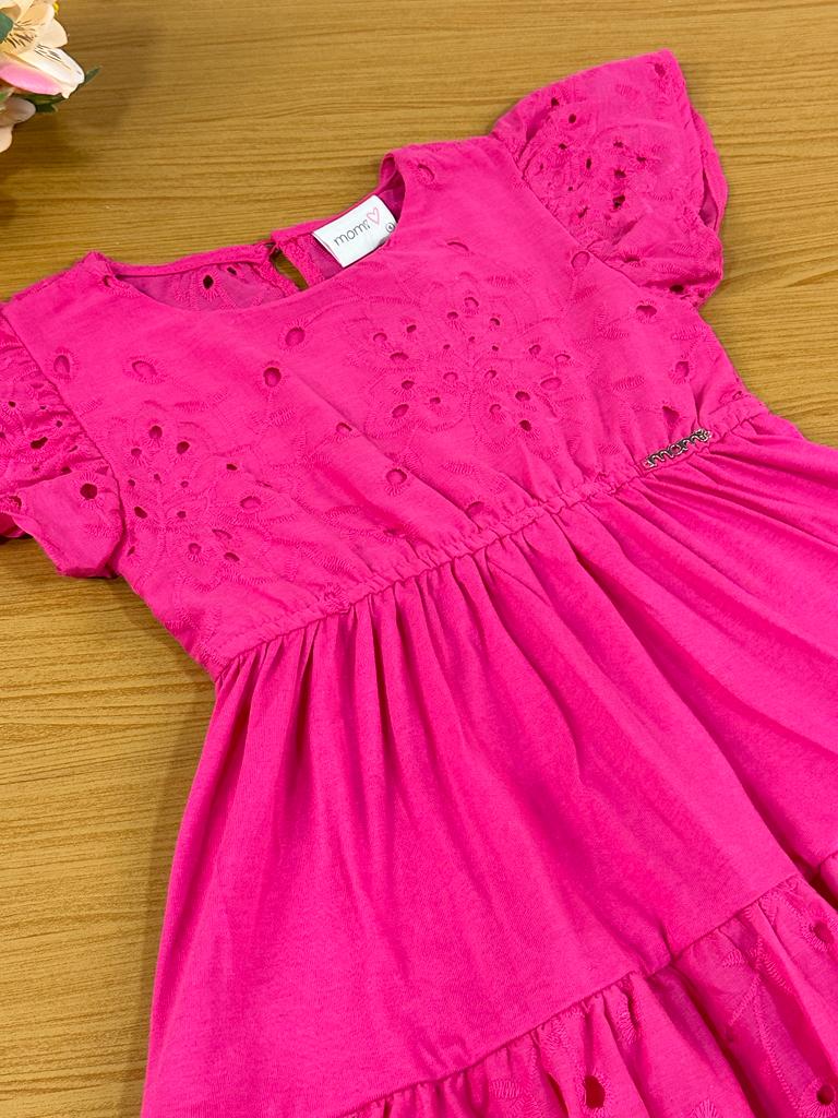 Vestido Infantil Momi Verão Manga Curta Laise Pink