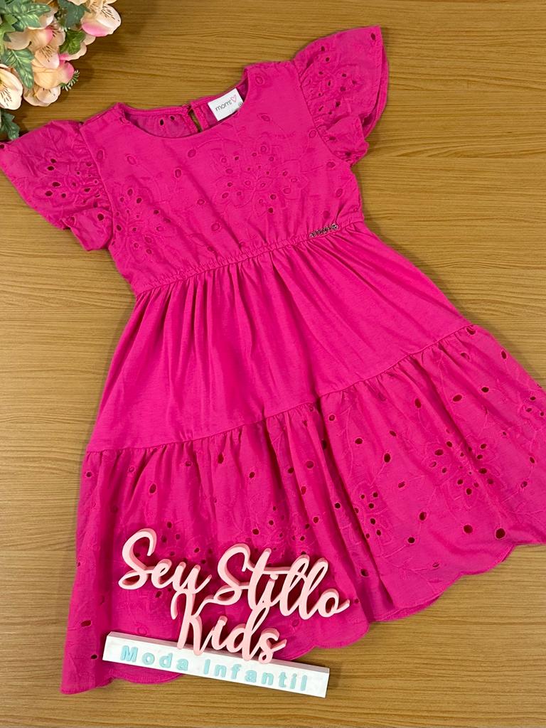 Vestido Infantil Momi Verão Manga Curta Laise Pink