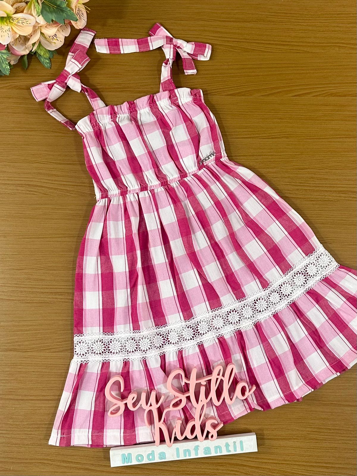 Vestido Infantil Momi Verão Xadrez Rosa