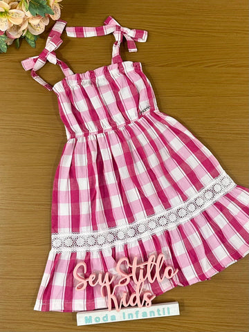 Vestido Infantil Momi Verão Xadrez Rosa