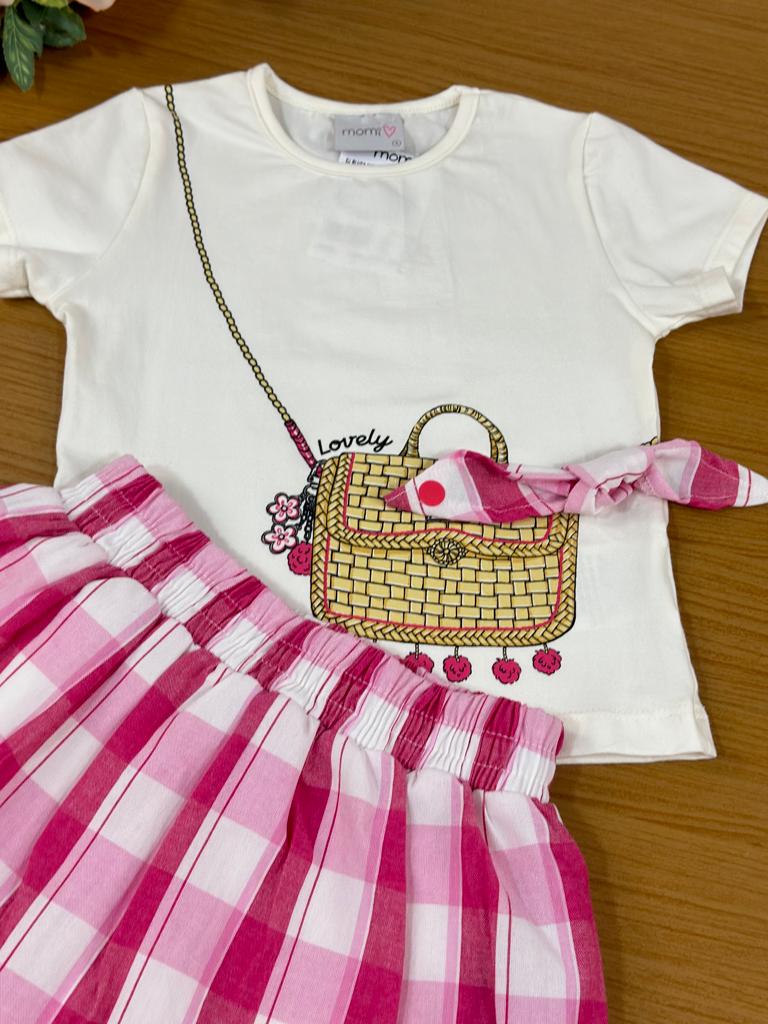 Conjunto Infantil Momi Verão Com Saia e Blusa Bolsinha