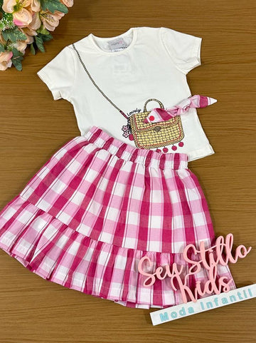 Conjunto Infantil Momi Verão Com Saia e Blusa Bolsinha
