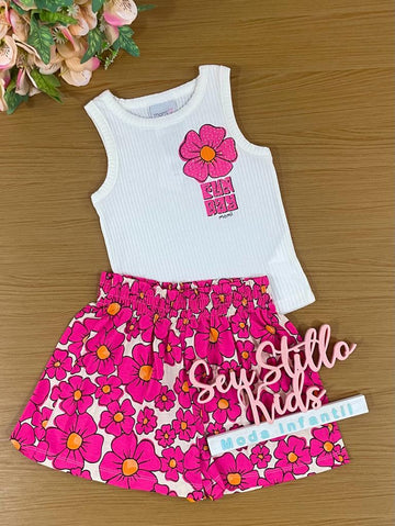 Conjunto Infantil Momi Verão Com Shorts e Blusa Florzinha