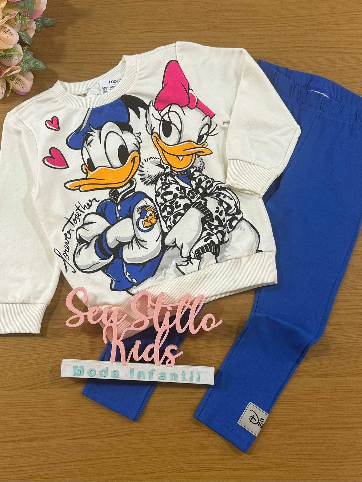 Conjunto Infantil Momi Inverno Legging Azul e Moletom Pato Donald e Margarida Disney