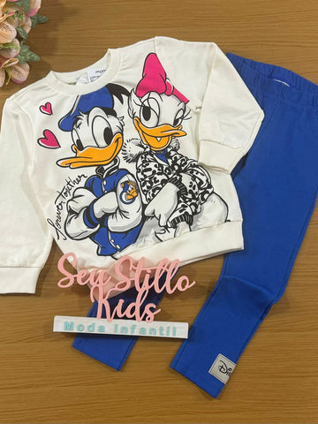 Conjunto Infantil Momi Inverno Legging Azul e Moletom Pato Donald e Margarida Disney