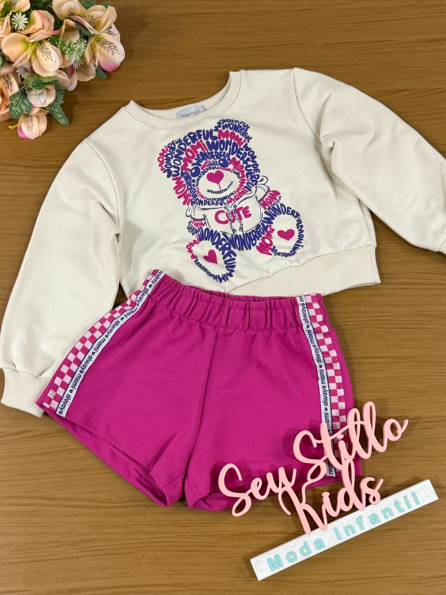 Conjunto Infantil Momi Inverno Shorts e Moletom Ursinho