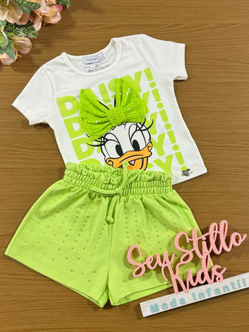 Conjunto Infantil Momi Verão Shorts Verde e Blusa Margarida Disney