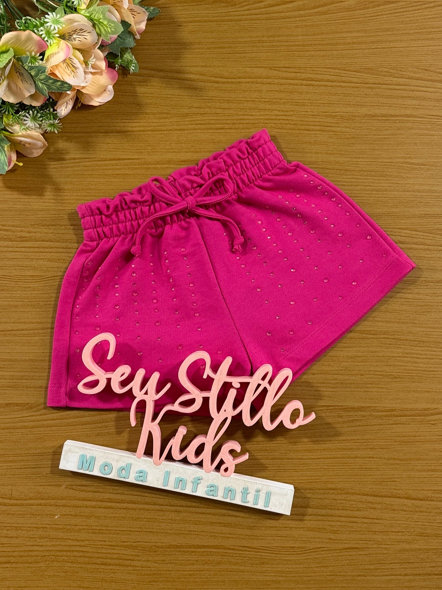 Shorts Infantil Momi Verão Rosa Brilho