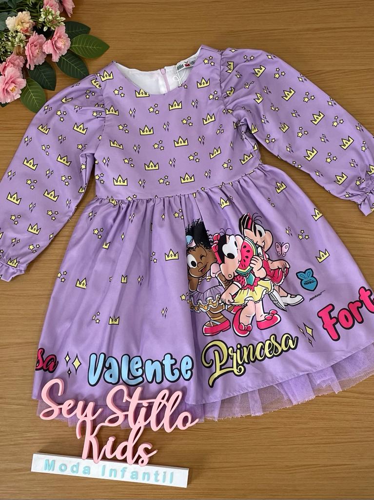 Vestido Infantil Mon Sucré Turma da Mônica Lilás Princesas